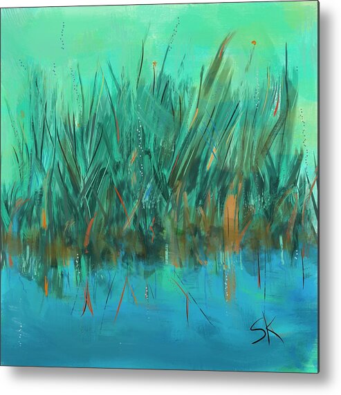 Nature Metal Print featuring the digital art Bulrush Reflections by Sherry Killam