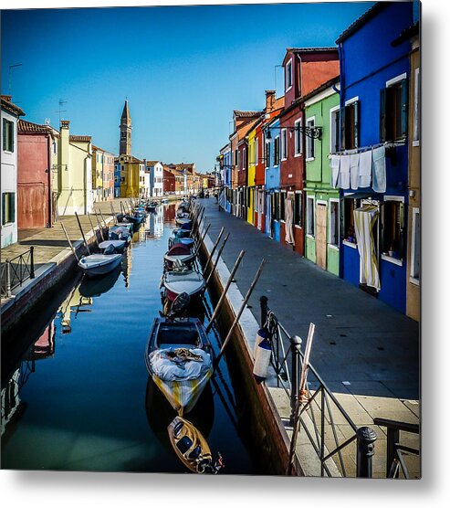 Burano Metal Print featuring the photograph Burano Canal Clothesline by Pamela Newcomb