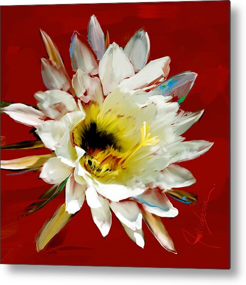 Cactus Metal Print featuring the painting Cactus Flower Red by Jackie Medow-Jacobson