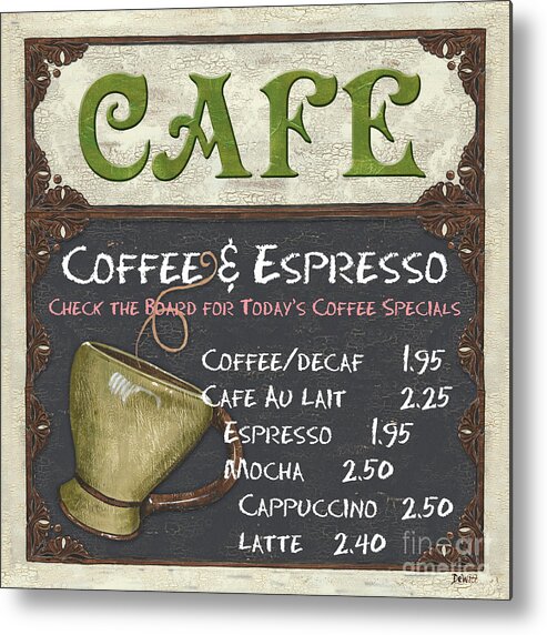 Cafe Metal Poster featuring the painting Cafe Chalkboard by Debbie DeWitt