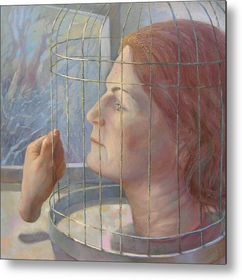 Portrait Metal Print featuring the painting Caged by Alla Parsons