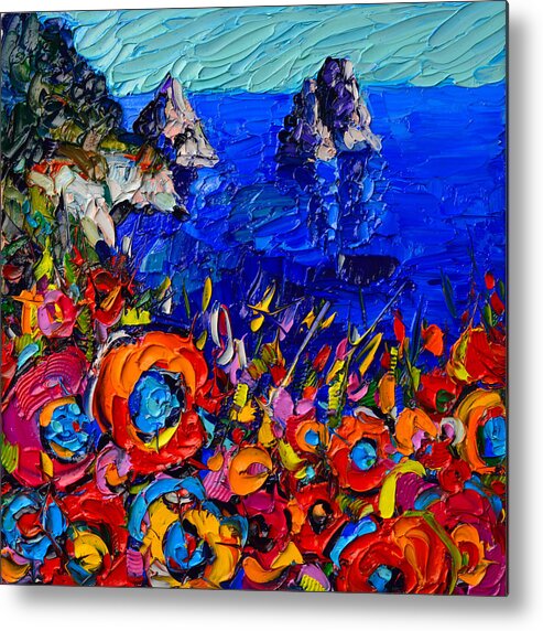 Capri Metal Print featuring the painting Capri Faraglioni Italy Colors Modern Impressionist Palette Knife Oil Painting By Ana Maria Edulescu by Ana Maria Edulescu