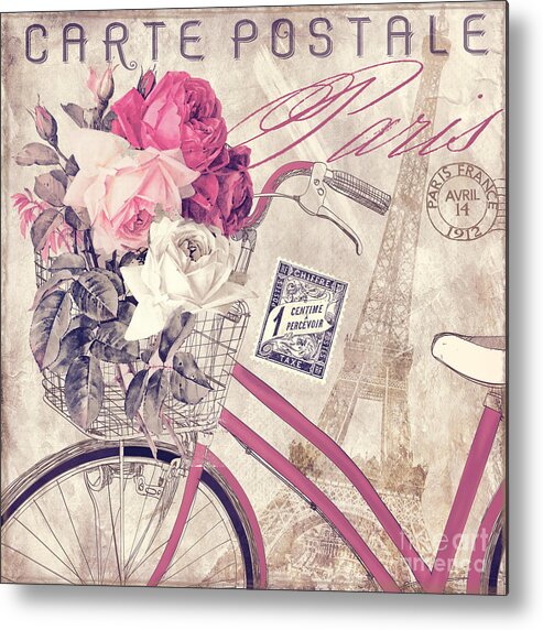Paris Metal Print featuring the painting Carte Postale Bicycle by Mindy Sommers