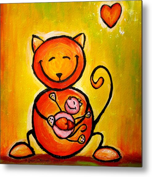 Cat Loves Kitty Metal Print featuring the painting Cat Loves Kitty by Laura Ostrowski