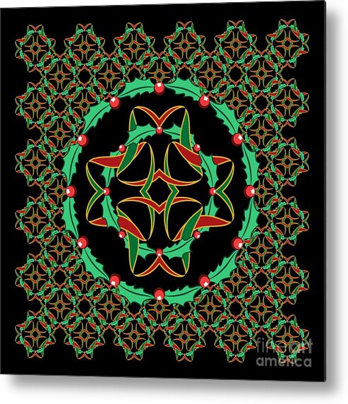 Christmas Metal Print featuring the digital art Celtic Christmas Holly Wreath by MM Anderson