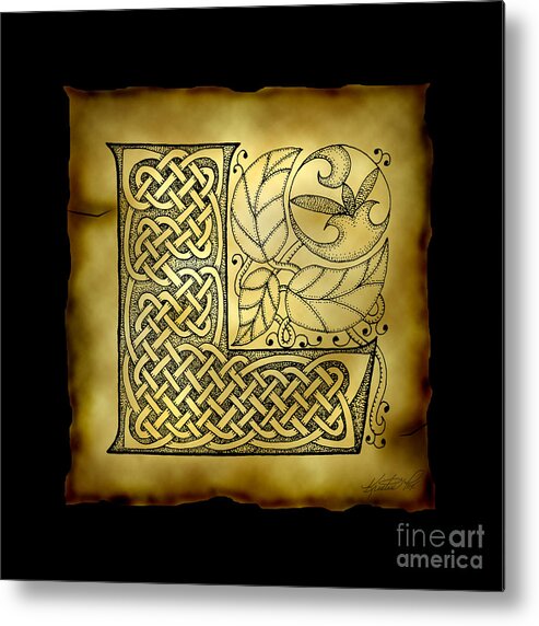 Artoffoxvox Metal Print featuring the mixed media Celtic Letter L Monogram by Kristen Fox