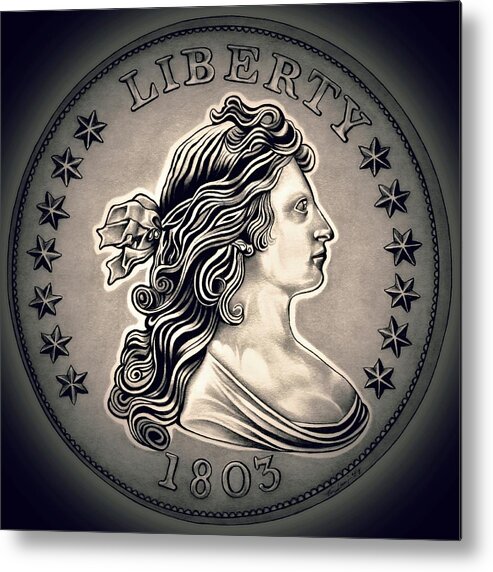 Draped Bust Liberty Dollar Metal Print featuring the drawing Cement Draped Liberty by Fred Larucci