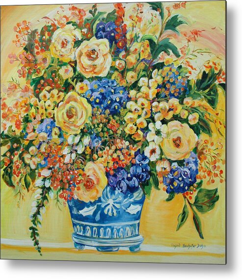 Florals Metal Print featuring the painting Ceramic Blue by Ingrid Dohm