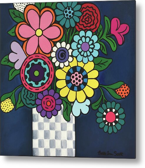 Flowers Metal Print featuring the painting Checkered Bouquet by Beth Ann Scott
