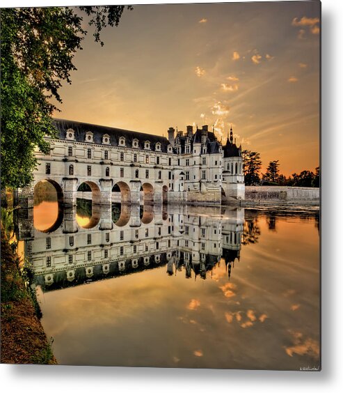 Chateau De Chenonceau Metal Print featuring the photograph Chenonceau Castle in the twilight by Weston Westmoreland