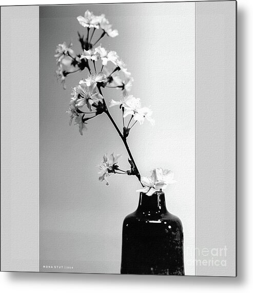 Mona Stut Metal Print featuring the photograph Cherry Blossoms In Vase BW by Mona Stut