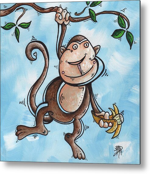 Childrens Metal Print featuring the painting Childrens Whimsical Nursery Art Original Monkey Painting MONKEY BUTTONS by MADART by Megan Aroon