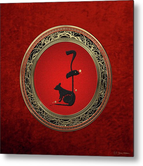 'zodiac' Collection By Serge Averbukh Metal Print featuring the digital art Chinese Zodiac - Year of the Rat on Red Velvet by Serge Averbukh