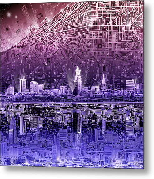 Cleveland Skyline Metal Print featuring the painting Cleveland Skyline Abstract by Bekim M