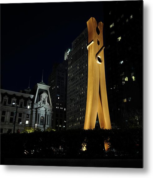 Philadelphia Metal Print featuring the photograph Clothespin at Night - Philadelphia by Rona Black