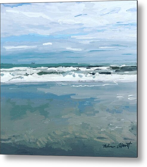 Cocoa Metal Print featuring the painting Cloud Reflections with Surfer and Tanker by Melissa Abbott