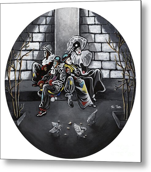 Clown Painting Metal Print featuring the painting Clown's Night Out by Toni Thorne
