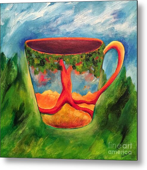 Landscape Metal Print featuring the painting Coffee in the Park by Elizabeth Fontaine-Barr