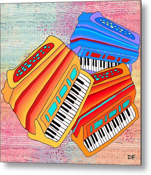 Digital Collage Metal Print featuring the mixed media Colorful Accordions by Dora Ficher