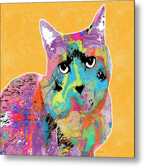 Cat Metal Print featuring the mixed media Colorful Cat With An Attitude- Art by Linda Woods by Linda Woods