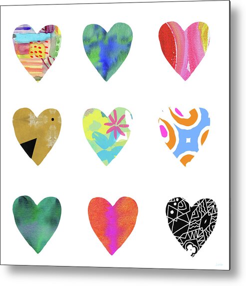 Hearts Metal Print featuring the mixed media Colorful Hearts- Art by Linda Woods by Linda Woods
