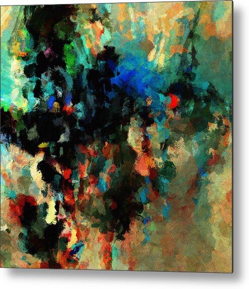 Abstract Metal Print featuring the painting Colorful Landscape / Cityscape Abstract Painting by Inspirowl Design