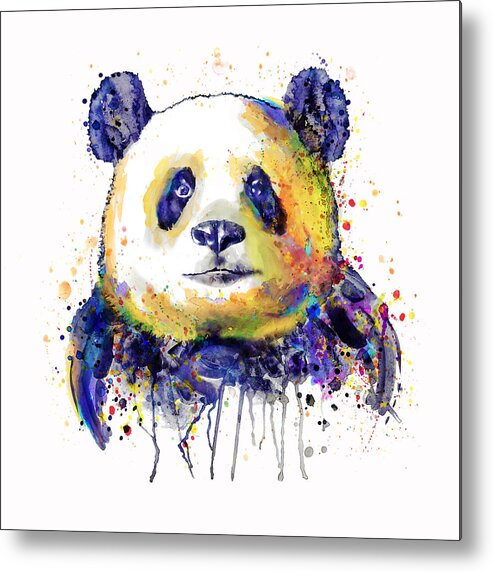 Marian Voicu Metal Print featuring the painting Colorful Panda Head by Marian Voicu