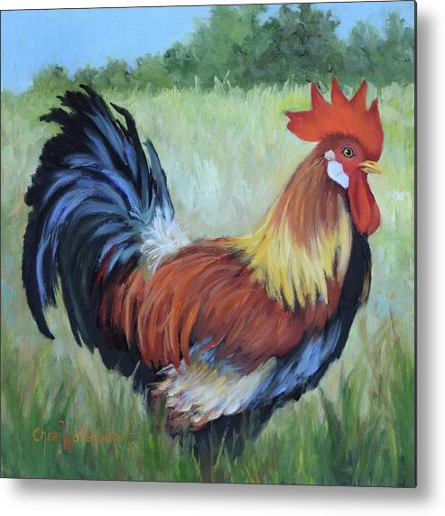 Rooster Metal Print featuring the painting Colorful Rooster Print by Cheri Wollenberg