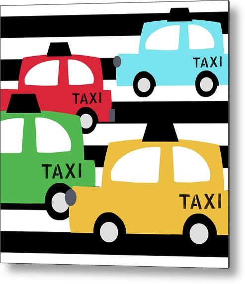 Taxi Metal Print featuring the digital art Colorful Taxis- Art by Linda Woods by Linda Woods