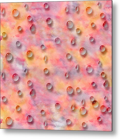 Abstract Pink Watercolor Metal Print featuring the painting Colorful Water Drops on Original Watercolor Painting by Georgeta Blanaru