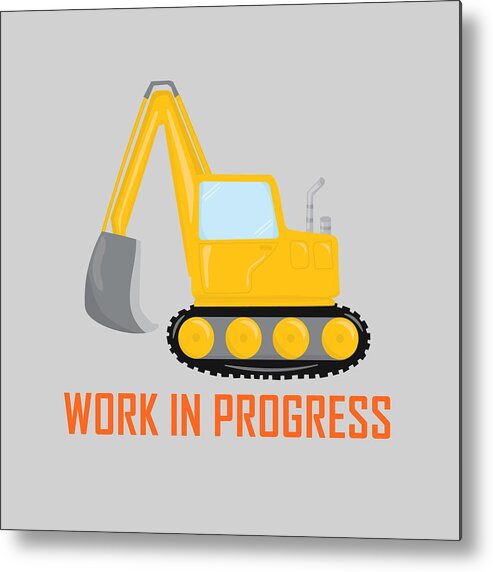 Excavator Metal Print featuring the digital art Construction Zone - Excavator Work In Progress Gifts - Grey Background by KayeCee Spain