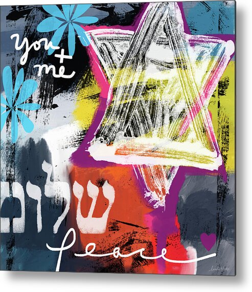 Hebrew Metal Print featuring the mixed media Contemporary Peace Star- Judaic Art by Linda Woods by Linda Woods