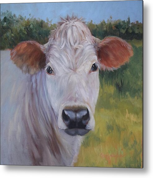 Animal Metal Print featuring the painting Cow Painting Ms Ivory by Cheri Wollenberg