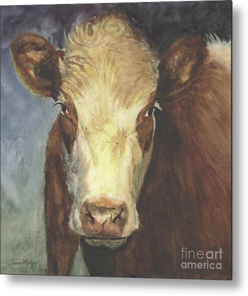 Cow Painting Metal Print featuring the painting Cow Portrait II by Terri Meyer