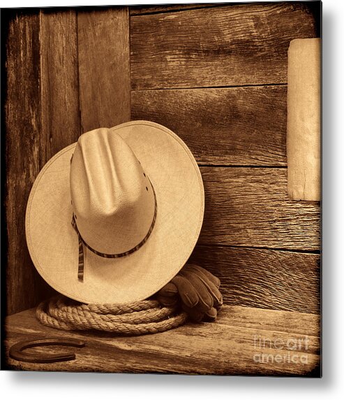 Cowboy Hat Metal Print featuring the photograph Cowboy Hat in Town by American West Legend By Olivier Le Queinec