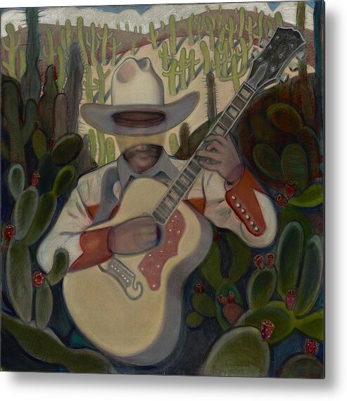 Cowboy Metal Print featuring the painting Cowboy in the Cactus by John Reynolds