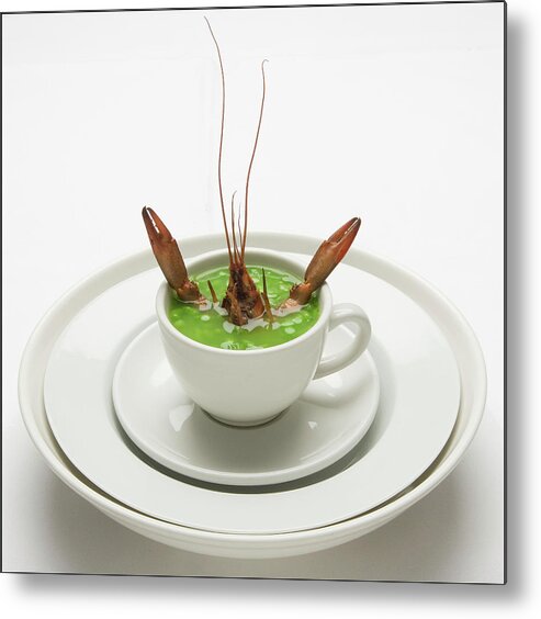 Food Metal Print featuring the photograph Crayfish with pea soup by Frank Lee