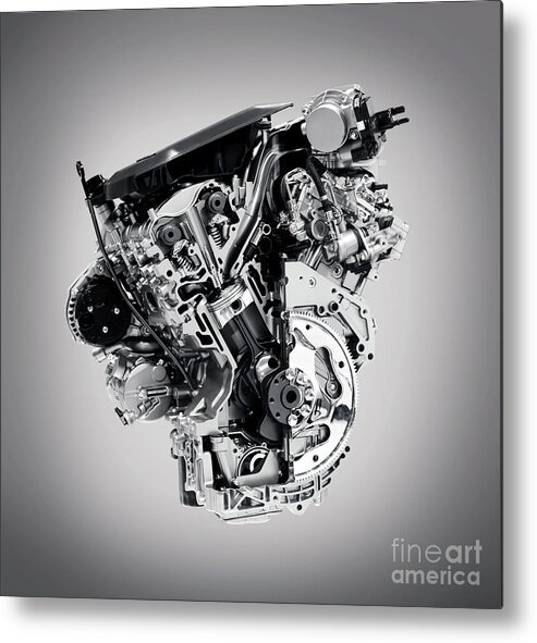 Engine Metal Print featuring the photograph Cross section of Buick Lacrosse 3.6L V6 VVT car engine by Maxim Images Exquisite Prints
