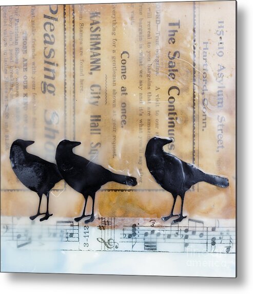 Encaustic Metal Print featuring the painting Crows Encaustic Mixed Media by Edward Fielding