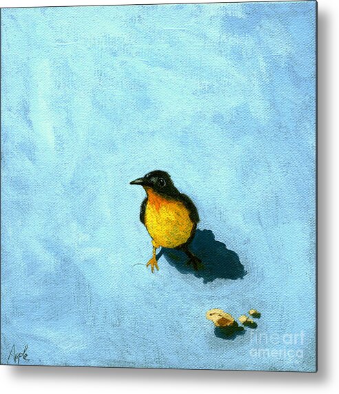 Bird Artwork Metal Print featuring the painting Crumbs -Bird painting by Linda Apple