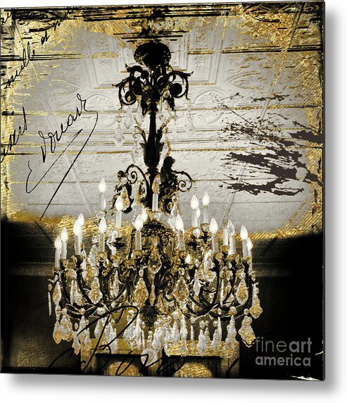 Chandelier Metal Print featuring the painting Crystal Chandelier Gold and Silver by Mindy Sommers