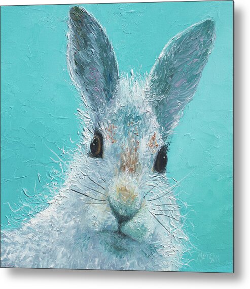 Bunny Metal Print featuring the painting Curious Grey Rabbit by Jan Matson