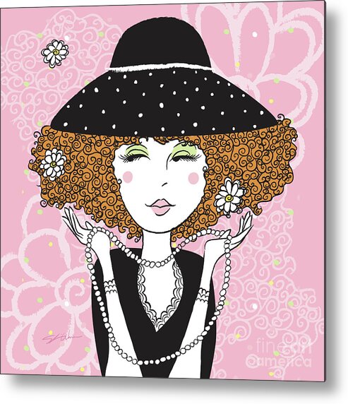 Hat Metal Print featuring the digital art Curly Girl in Polka Dots by Shari Warren