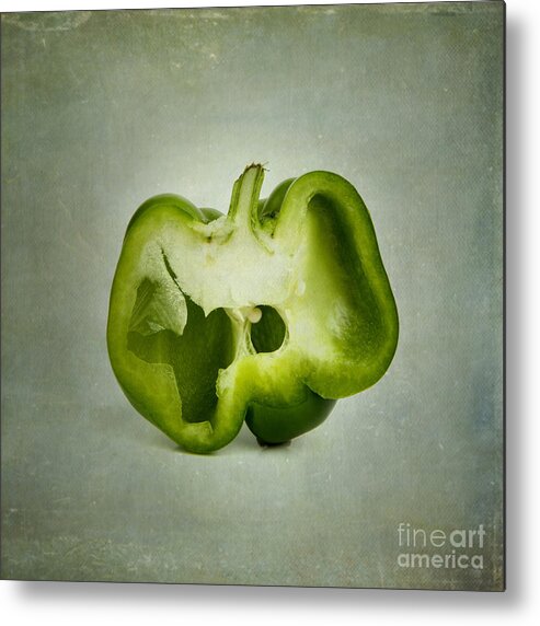 Texture Metal Print featuring the photograph Cut green bell pepper by Bernard Jaubert
