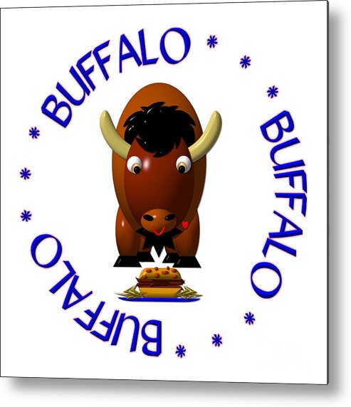 Buffalo Metal Print featuring the digital art Cute Buffalo with Beef on Weck and Buffalo Wings by Rose Santuci-Sofranko