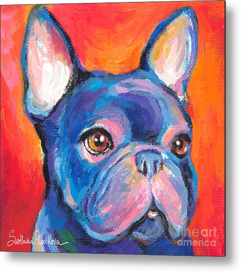 French Bulldog Gifts Metal Print featuring the painting Cute French bulldog painting prints by Svetlana Novikova