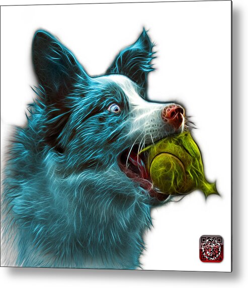 Border Collie Metal Print featuring the painting Cyan Border Collie - Elska - 9847 - WB by James Ahn