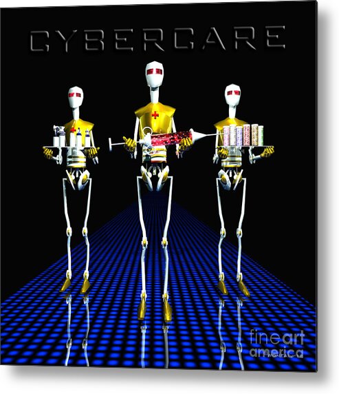 Robots Metal Print featuring the digital art Cybercare by Walter Neal