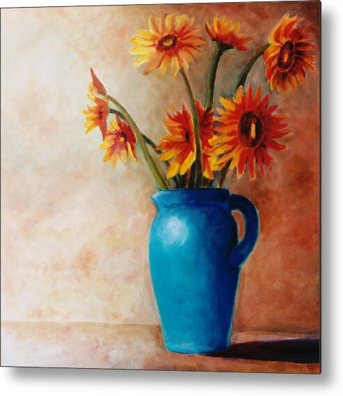 Daisies Metal Print featuring the painting Daisies and Blue by Jun Jamosmos