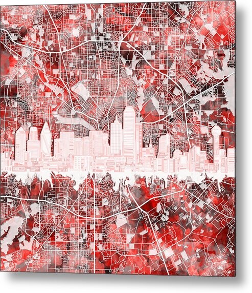 Dallas Metal Print featuring the painting Dallas Skyline Map Red 2 by Bekim M